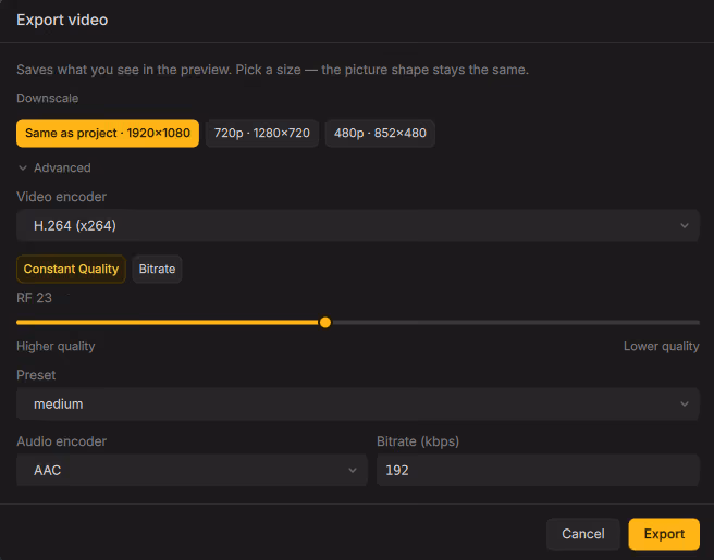 Export formats that match preview