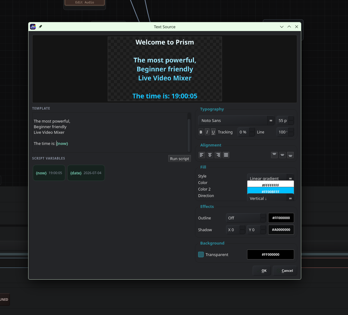 Titles, lower thirds, live clocks
